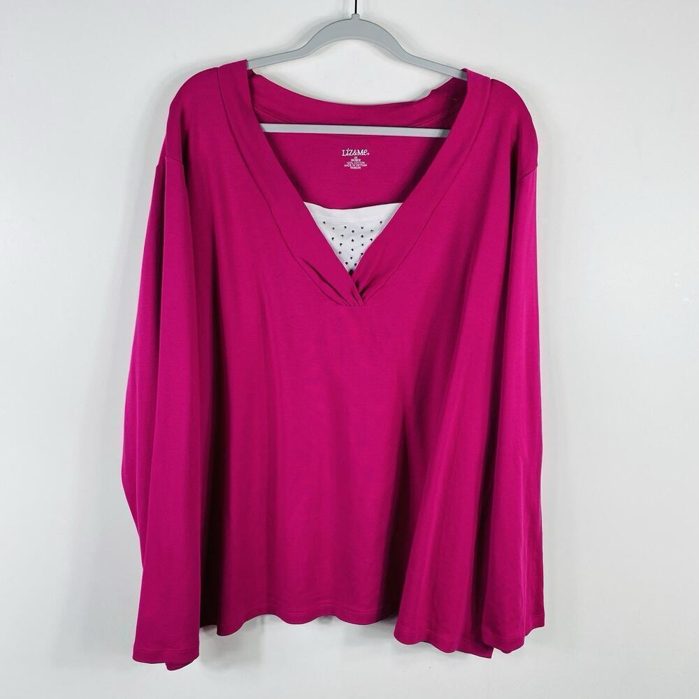Liz & Me Plus Size 3X 26 28 Long Sleeve Embellished Top Pink